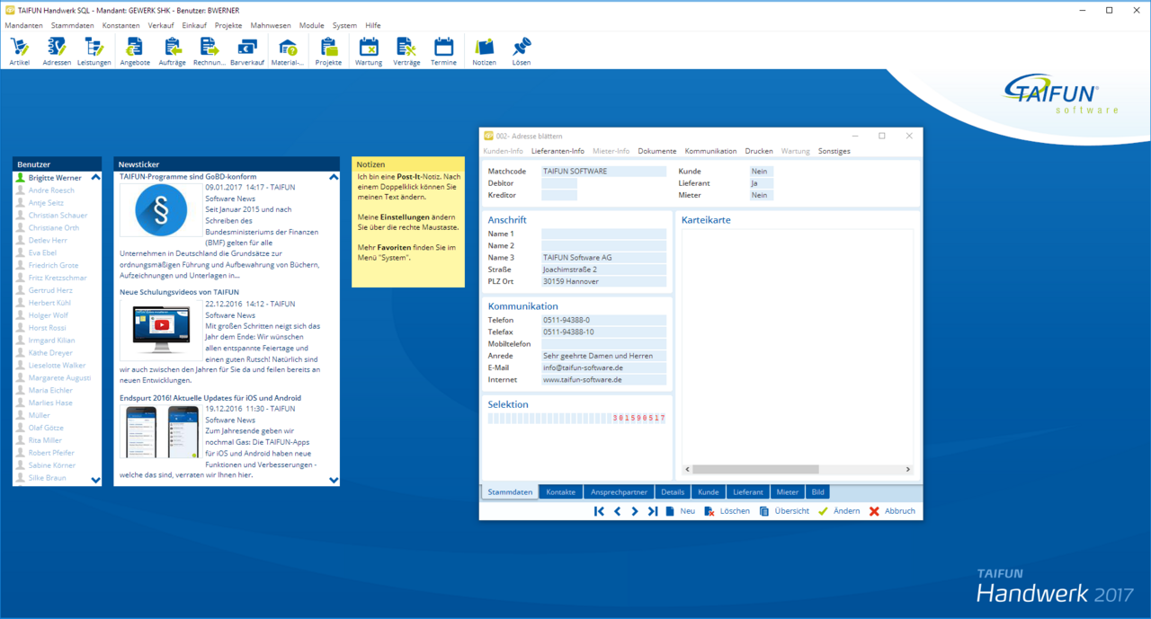 Neu gestaltete Benutzeroberfläche in TAIFUN