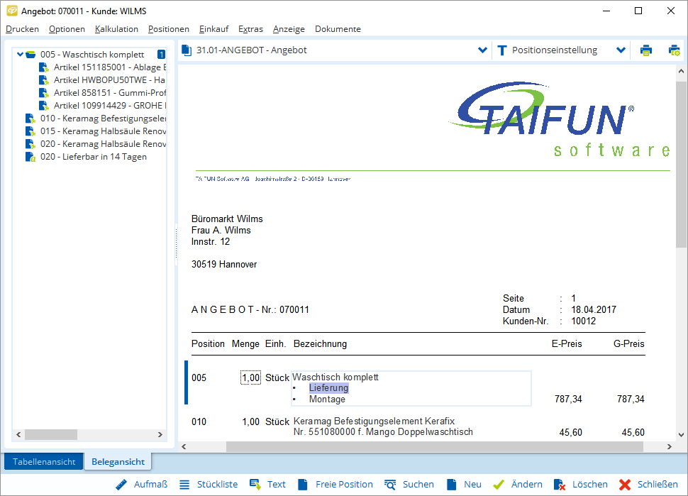 Neue Belegansicht mit WYSIWYG-Editor