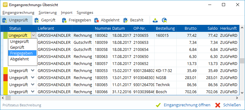 Alle Eingangsrechnungen in der Übersicht Alle Eingangsrechnungen in der Übersicht