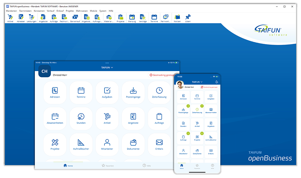 Handwerkersoftware von TAIFUN auf Desktop, Tablet und Smartphone