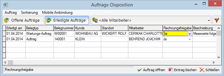 Nie wieder vergessen: Aufträge zur Abechnung freigeben!