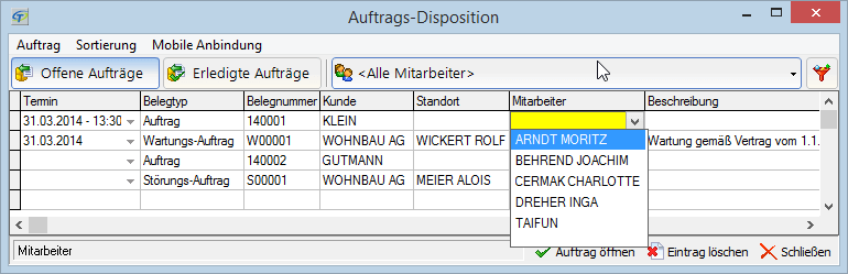 Termine an die Mitarbeiter vergeben