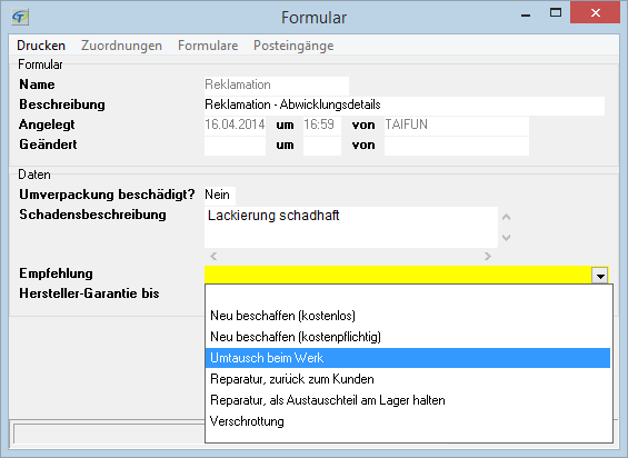 Formulare, die Sie selbst definieren, untersützen die Abwicklung