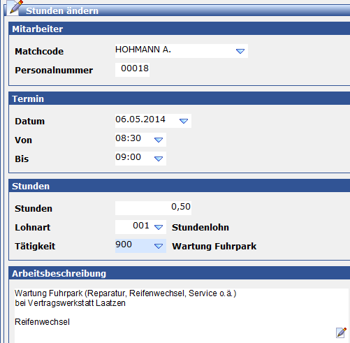 Stundenerfassung – unabhängig von einem Auftrag