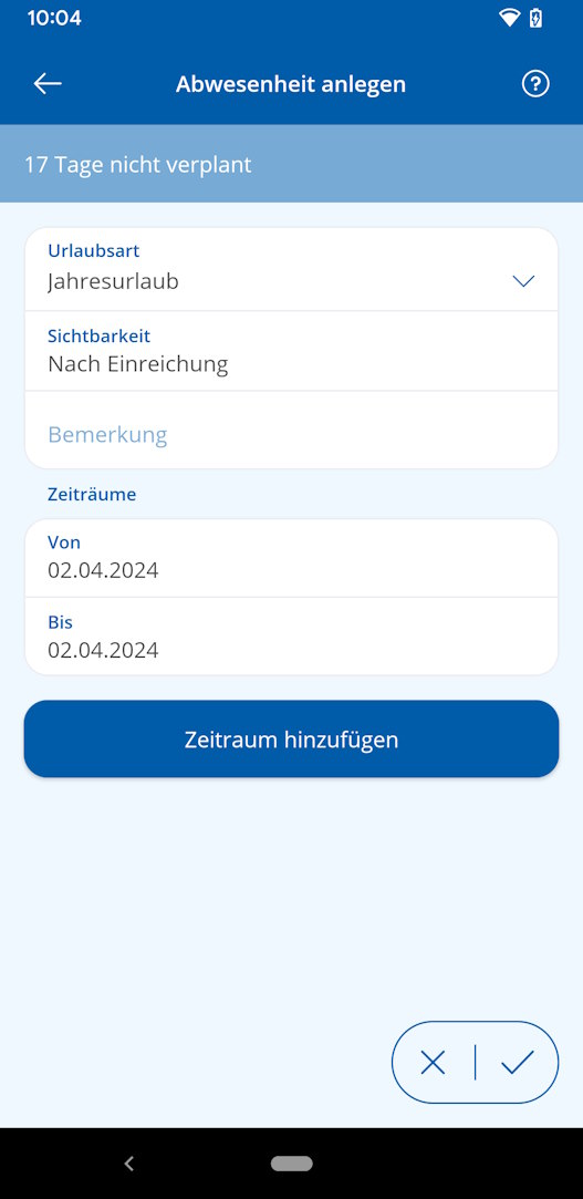 TAIFUN Android App: Abwesenheiten anlegen