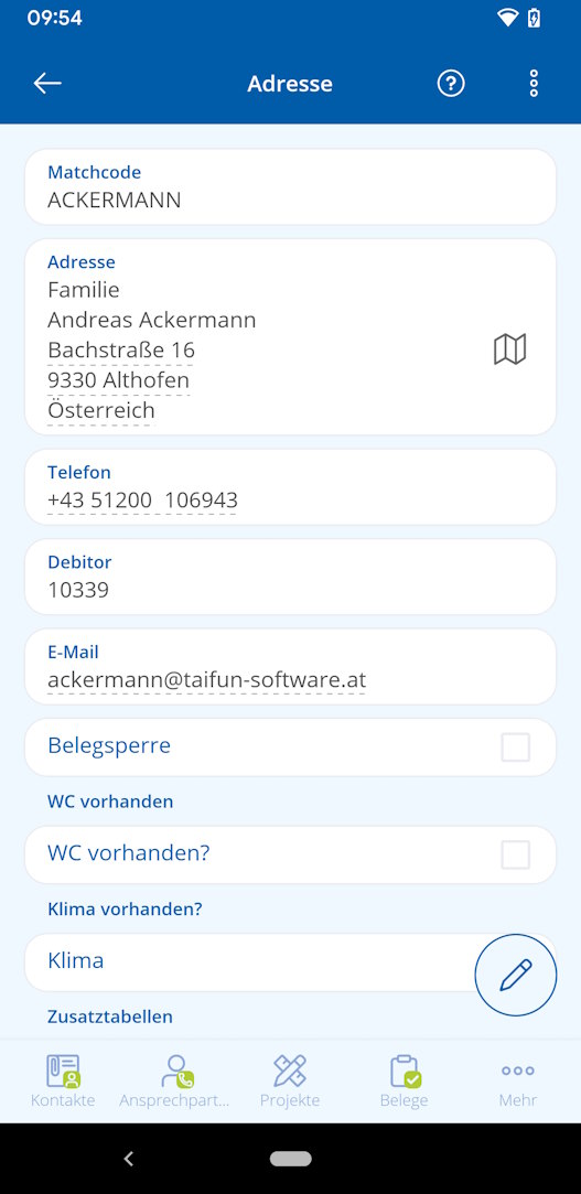 TAIFUN Android App: Adressen