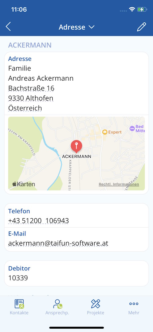 TAIFUN iOS App: Adressen