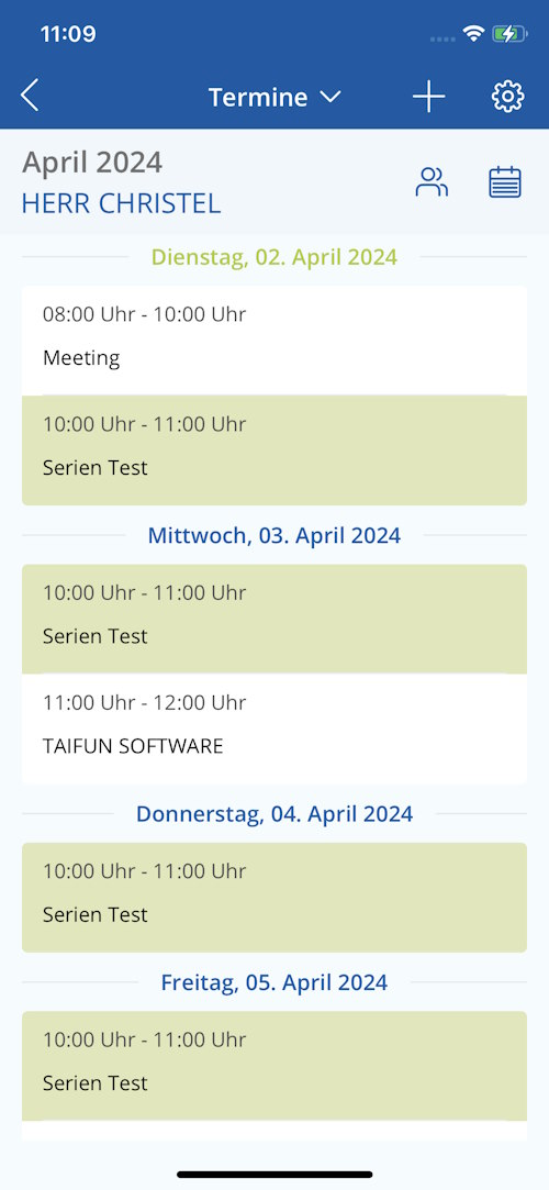 TAIFUN iOS App: Termine - Kalenderübersicht